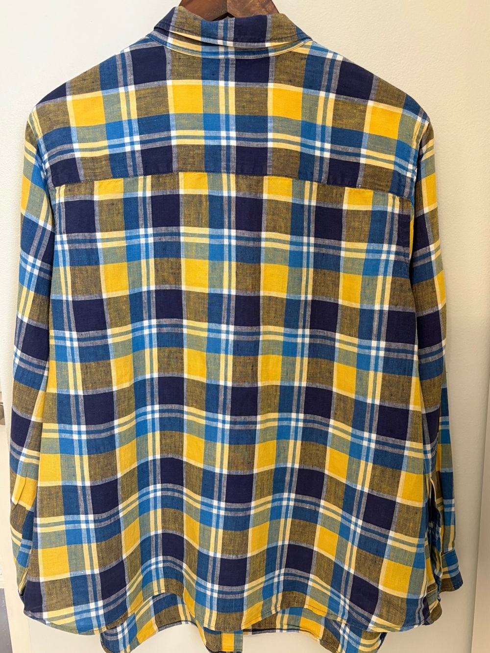 Lauren Ralph Lauren 100% Linen Yellow,Navy,Blue Plaid Women Button-Down Shirt 2X - Picture 3 of 4